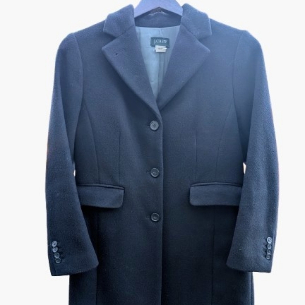 J. Crew Classic Black Wool/Cashmere Blend Coat Sz 4P.